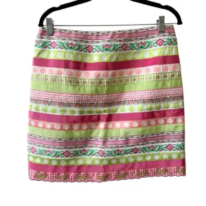 LILLY PULITZER GROSGRAIN RIBBON SKIRT 8 VTG 90S PENCIL BACK ZIP ABOVE KNEE LINED