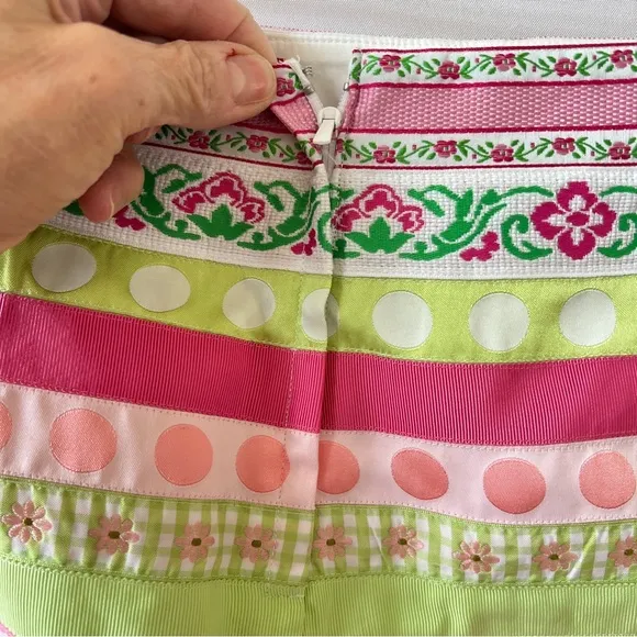 LILLY PULITZER GROSGRAIN RIBBON SKIRT 8 VTG 90S PENCIL BACK ZIP ABOVE KNEE LINED