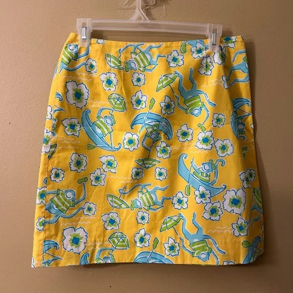 Lilly Pulitzer Les Monkey Print Yellow Skirt Size 6 Vintage White Label