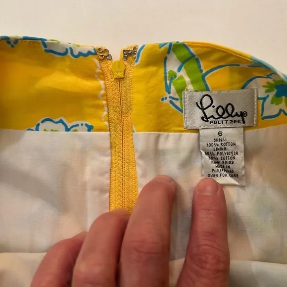 Lilly Pulitzer Les Monkey Print Yellow Skirt Size 6 Vintage White Label