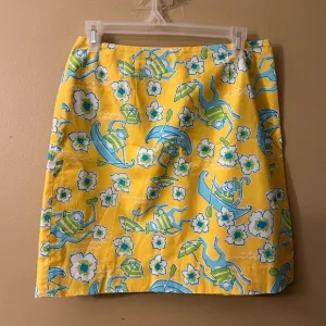 Lilly Pulitzer Les Monkey Print Yellow Skirt Size 6 Vintage White Label
