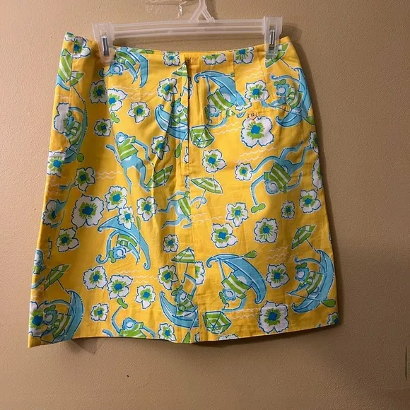 Lilly Pulitzer Les Monkey Print Yellow Skirt Size 6 Vintage White Label