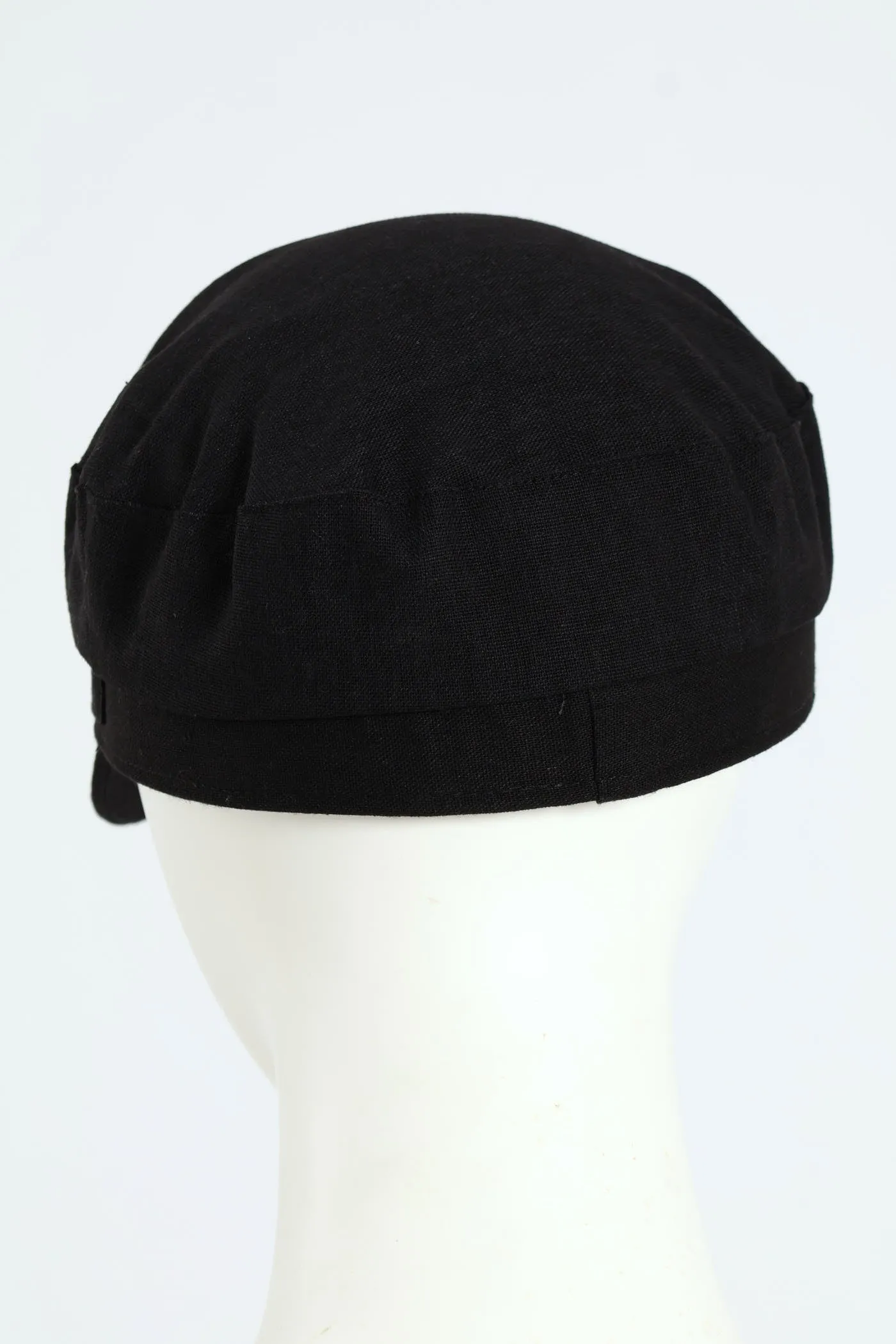 Linen Blend Baker Boy Hat - Black