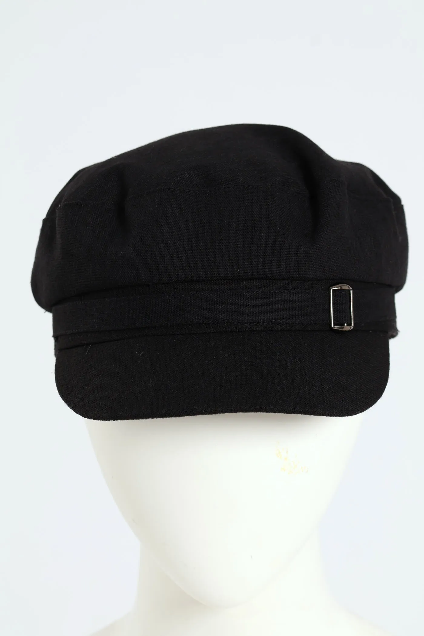 Linen Blend Baker Boy Hat - Black