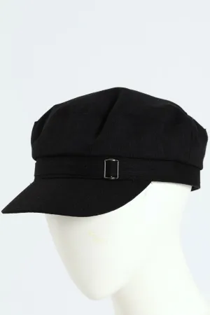 Linen Blend Baker Boy Hat - Black