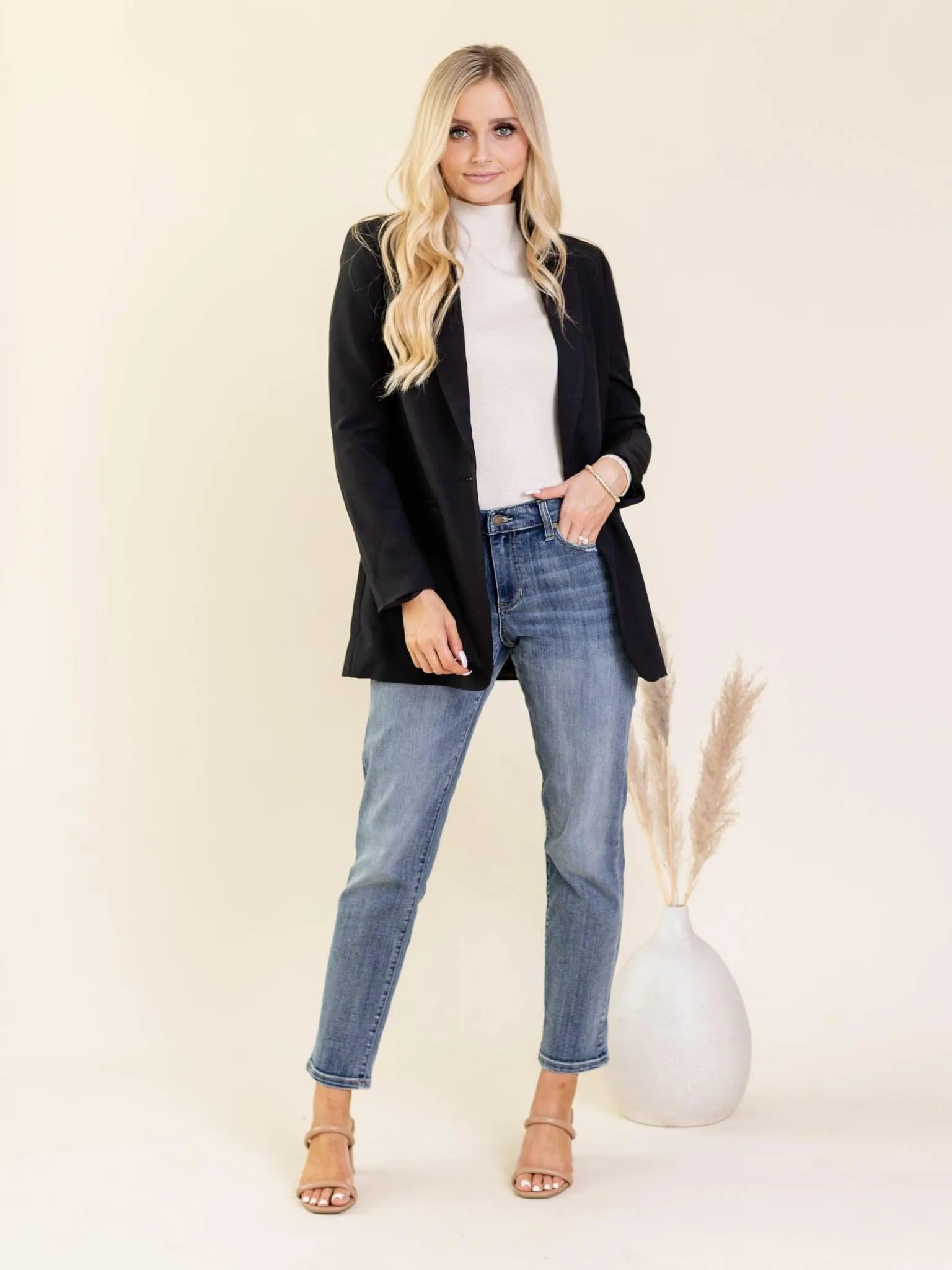 Liverpool Black Button Front Boyfriend Blazer