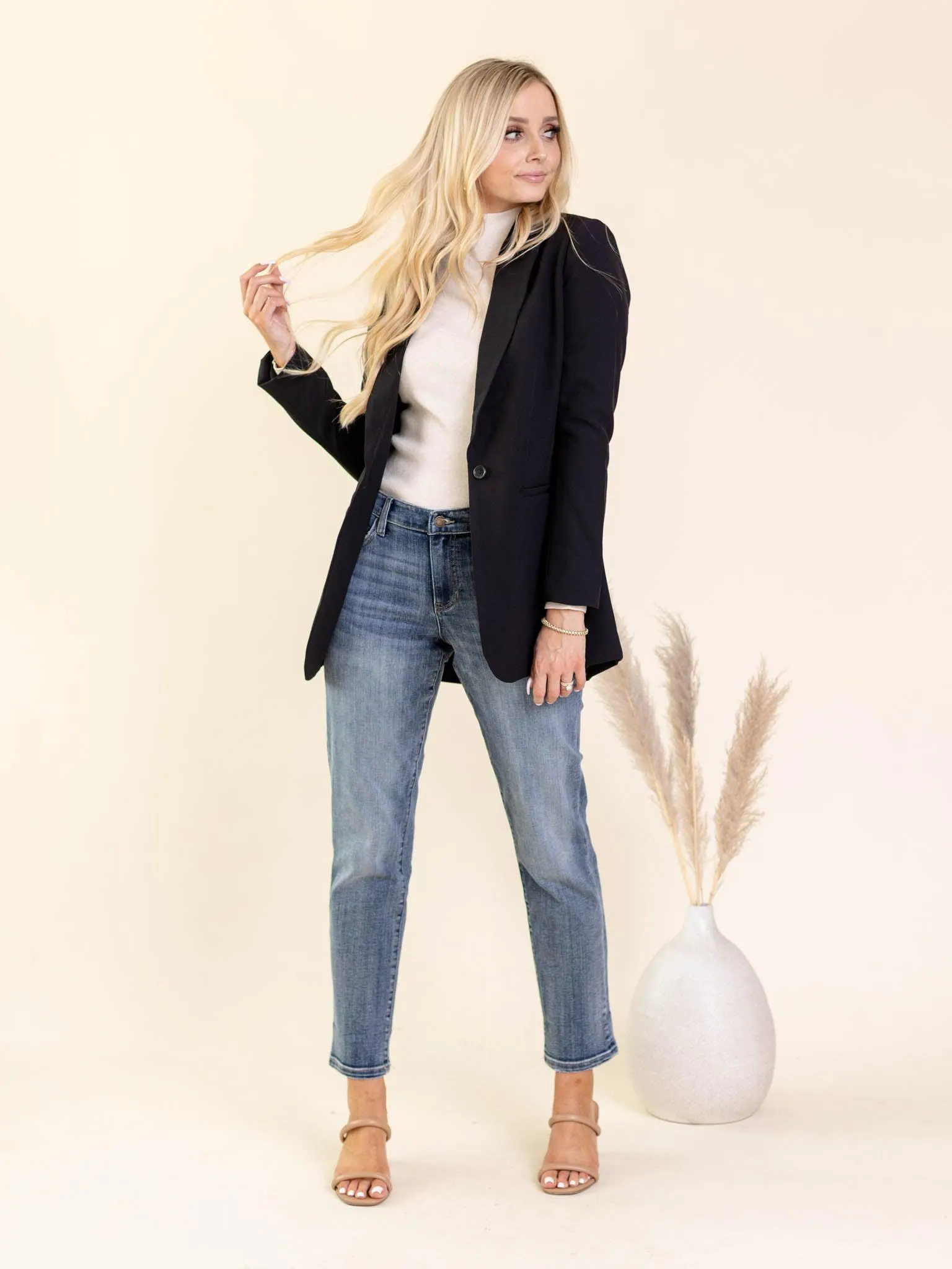 Liverpool Black Button Front Boyfriend Blazer