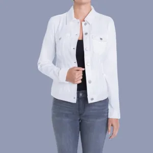 Liverpool Classic Jean Jacket, White S - Stretchy, Casual, Denim, Knit