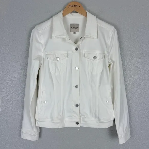 Liverpool Classic Jean Jacket, White S - Stretchy, Casual, Denim, Knit