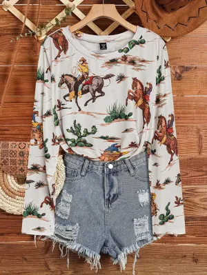 Long Sleeve Retro Cowgirl Top