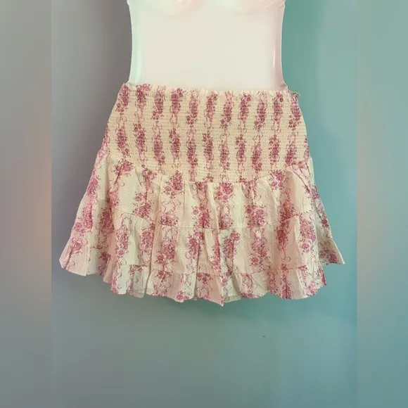 Love Shack Fancy Aldana Skirt Size Large Pink Floral Pink Bows New with …