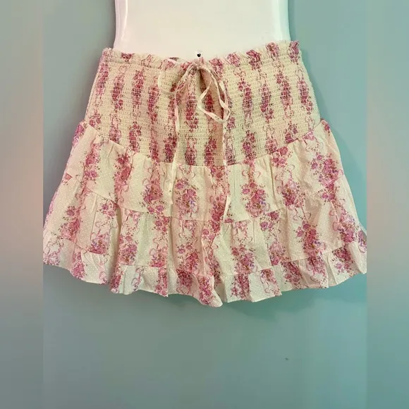 Love Shack Fancy Aldana Skirt Size Large Pink Floral Pink Bows New with …