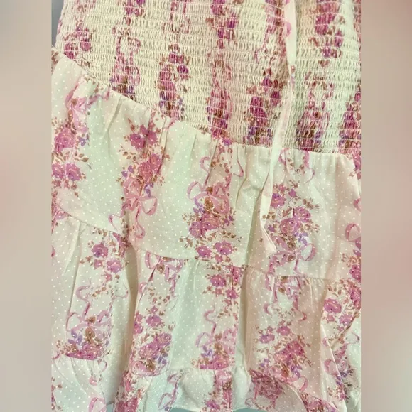 Love Shack Fancy Aldana Skirt Size Large Pink Floral Pink Bows New with …