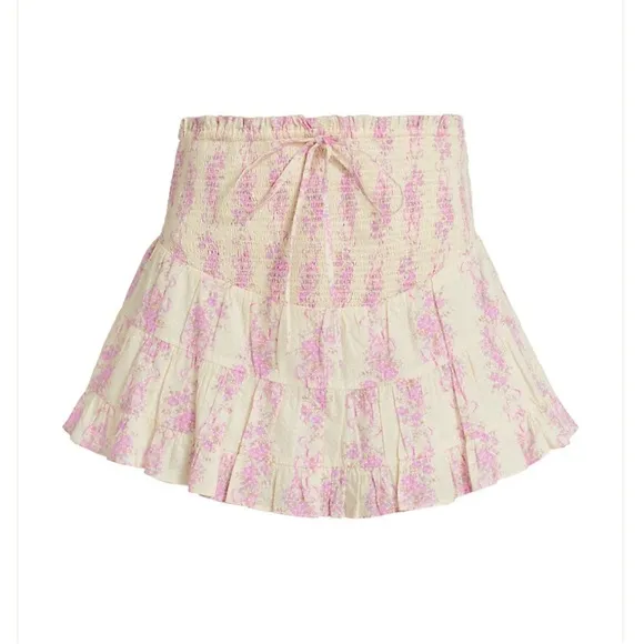 Love Shack Fancy Aldana Skirt Size Large Pink Floral Pink Bows New with …