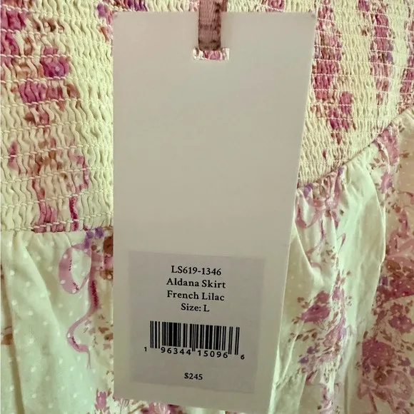Love Shack Fancy Aldana Skirt Size Large Pink Floral Pink Bows New with …