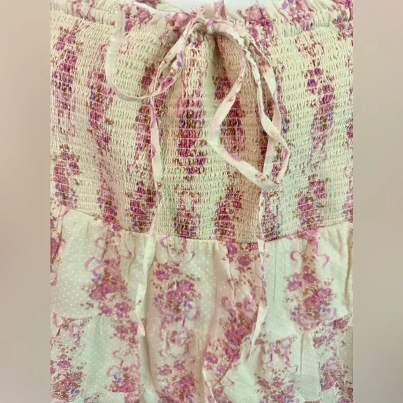 Love Shack Fancy Aldana Skirt Size Large Pink Floral Pink Bows New with …