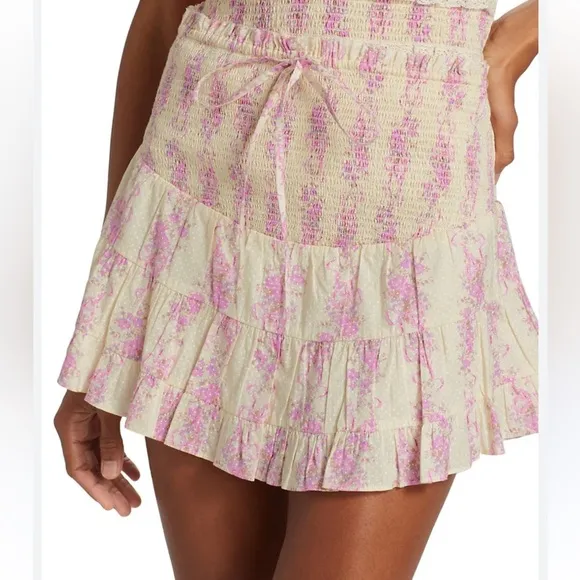 Love Shack Fancy Aldana Skirt Size Large Pink Floral Pink Bows New with …