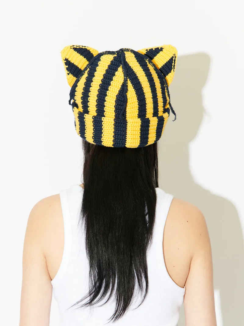 LOVERBOY BY CHARLES JEFFREY CHUNKY EARS BEANIE YELLOW   NAVY STRIPE