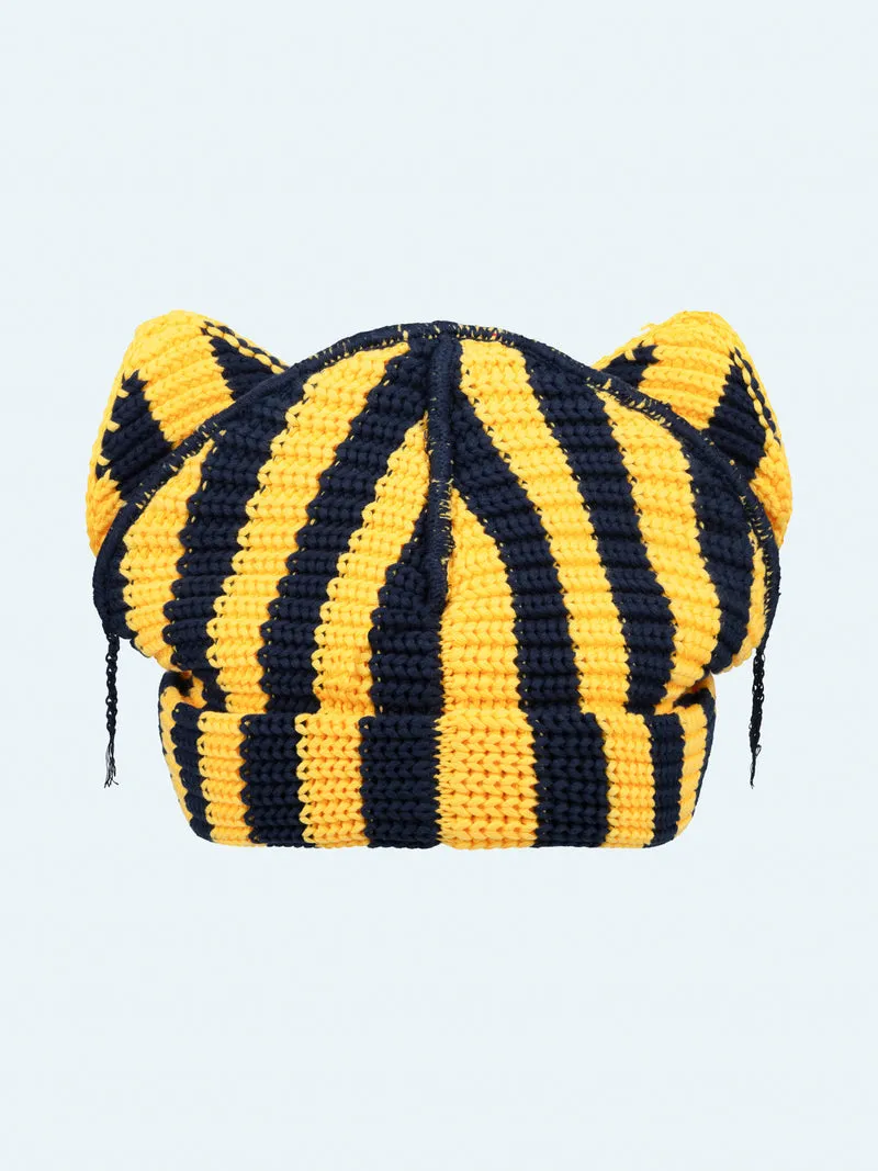 LOVERBOY BY CHARLES JEFFREY CHUNKY EARS BEANIE YELLOW   NAVY STRIPE