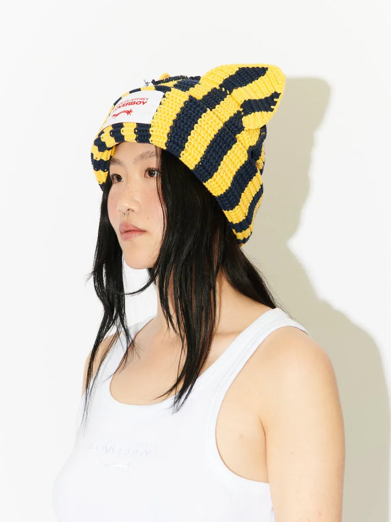 LOVERBOY BY CHARLES JEFFREY CHUNKY EARS BEANIE YELLOW   NAVY STRIPE