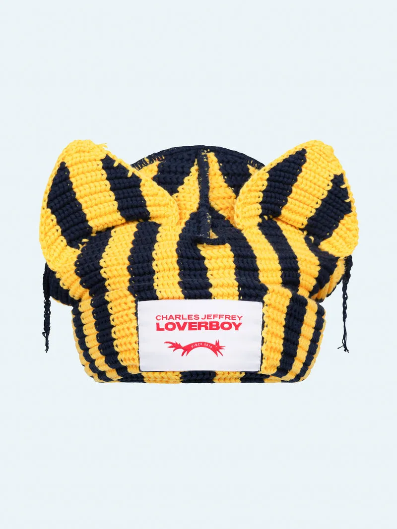 LOVERBOY BY CHARLES JEFFREY CHUNKY EARS BEANIE YELLOW   NAVY STRIPE