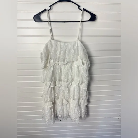 Lulus Layer On the Love White Tiered Lace Sleeveless Mini Dress