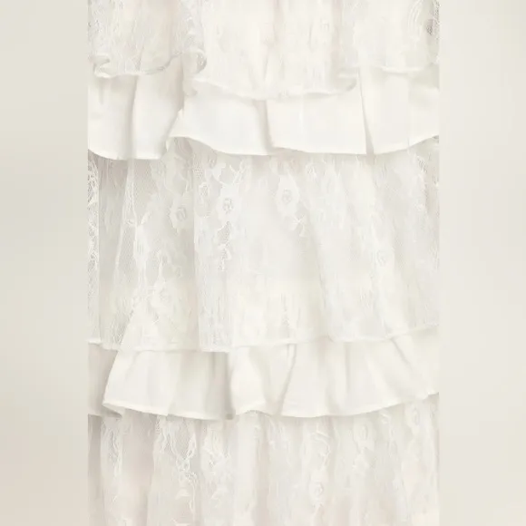 Lulus Layer On the Love White Tiered Lace Sleeveless Mini Dress