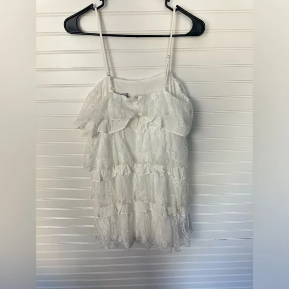 Lulus Layer On the Love White Tiered Lace Sleeveless Mini Dress