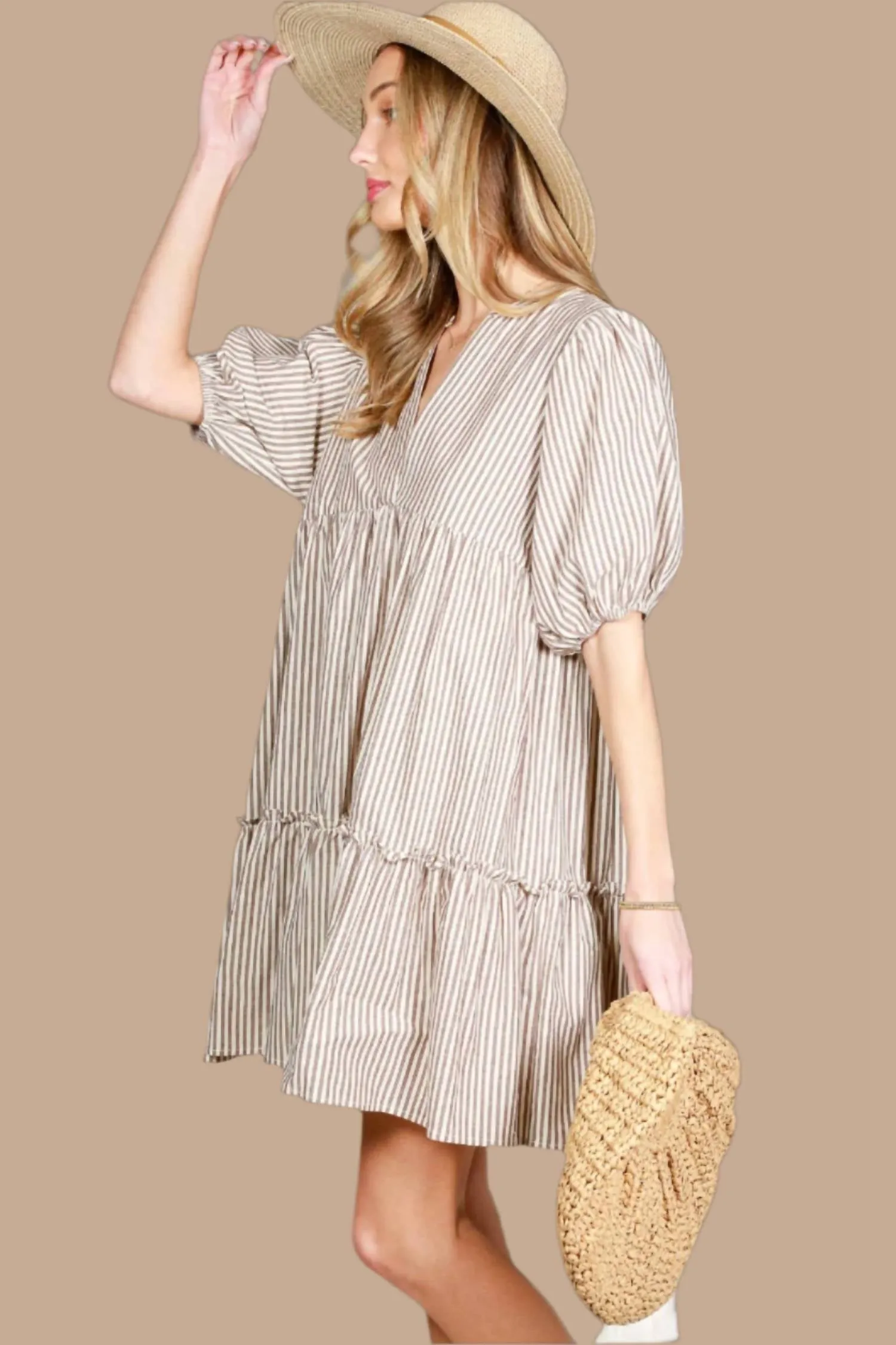 Macy Striped Dress In Taupe