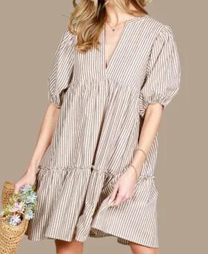 Macy Striped Dress In Taupe