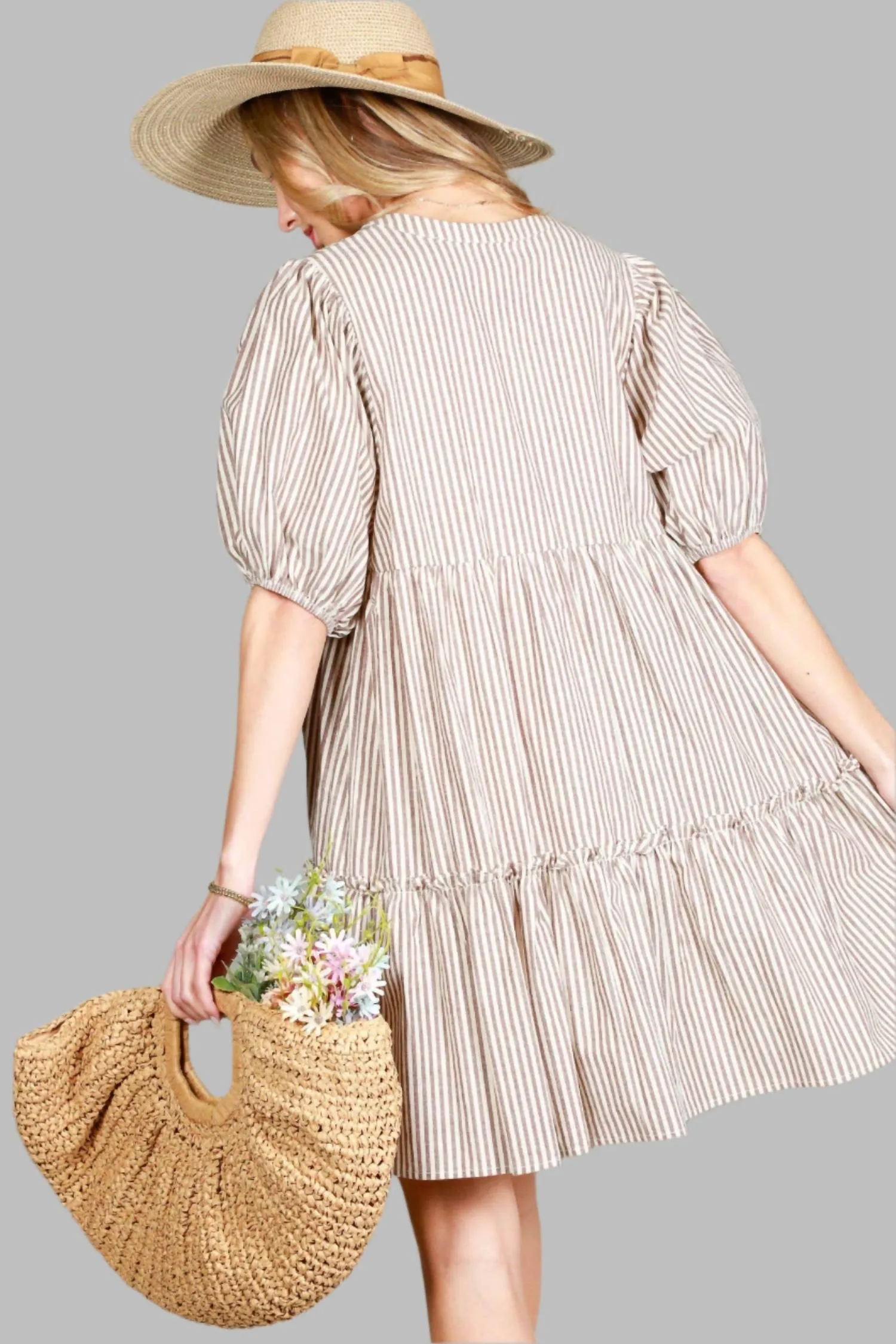 Macy Striped Dress In Taupe