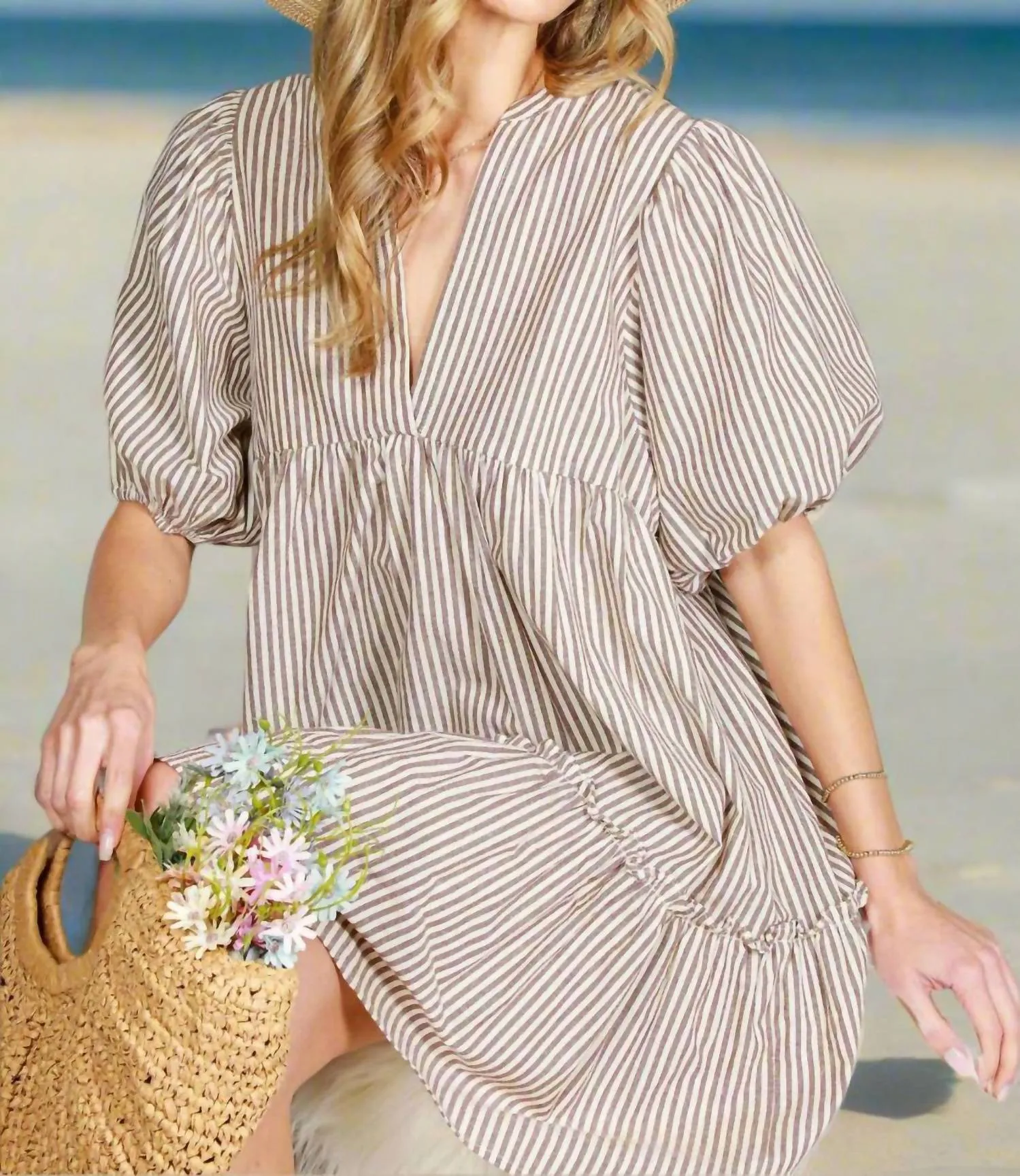 Macy Striped Dress In Taupe