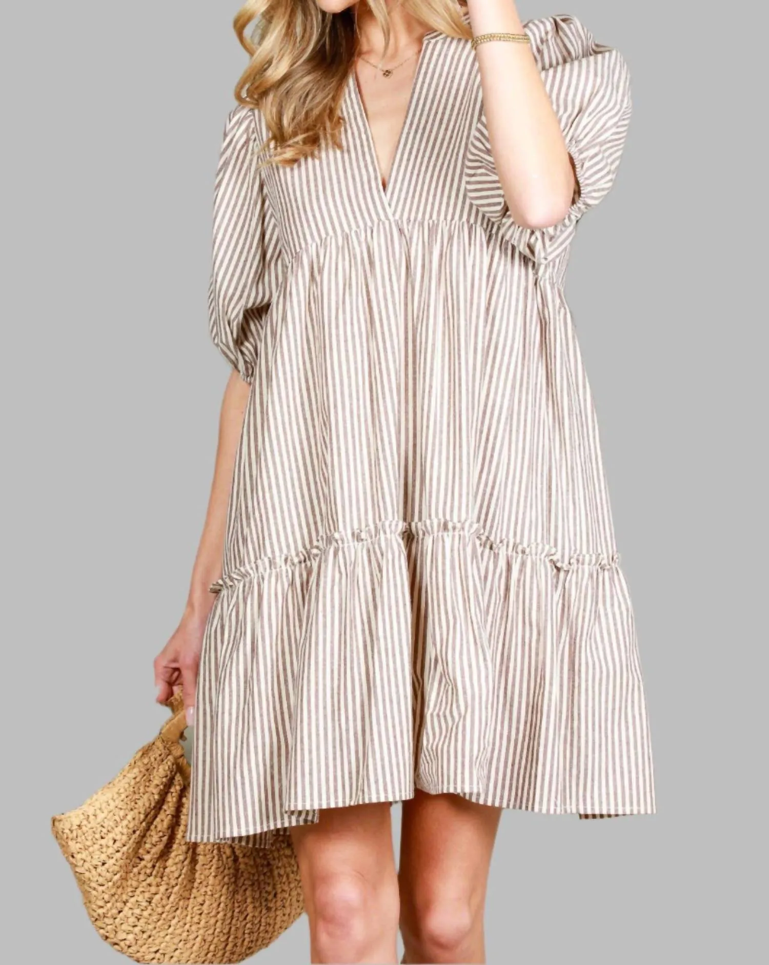 Macy Striped Dress In Taupe