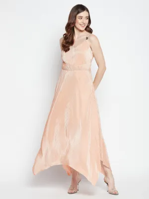 Madame Pleated Peach Flared Hem Maxi Dress