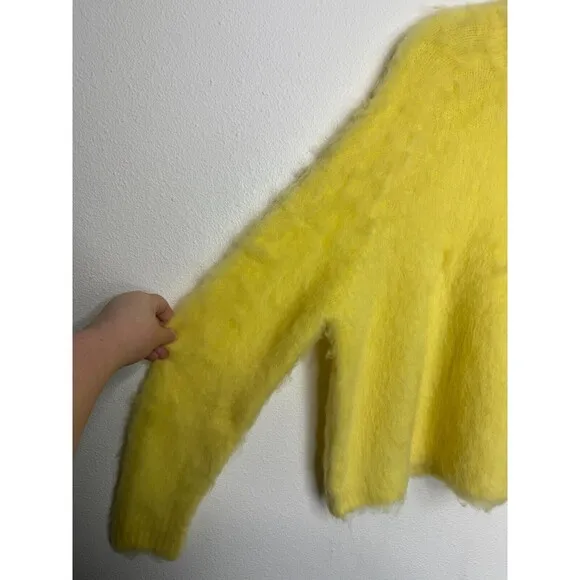 Madewell Size M Brushed V-Neck Sweater Heather Lemon Pullover Alpaca Wool NWT