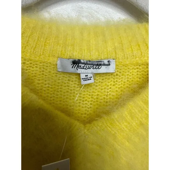 Madewell Size M Brushed V-Neck Sweater Heather Lemon Pullover Alpaca Wool NWT