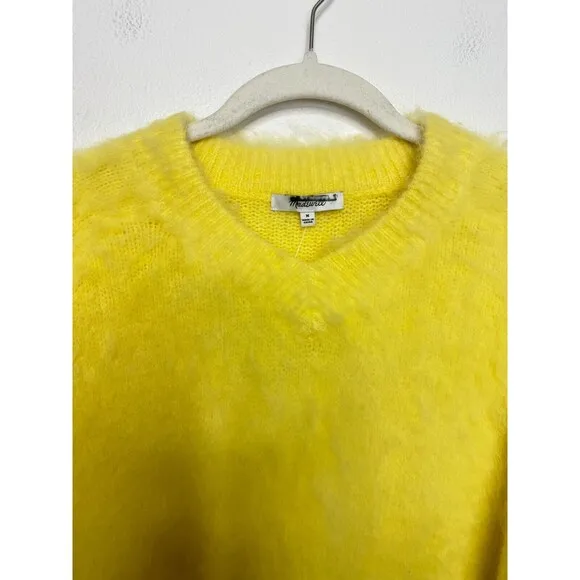 Madewell Size M Brushed V-Neck Sweater Heather Lemon Pullover Alpaca Wool NWT