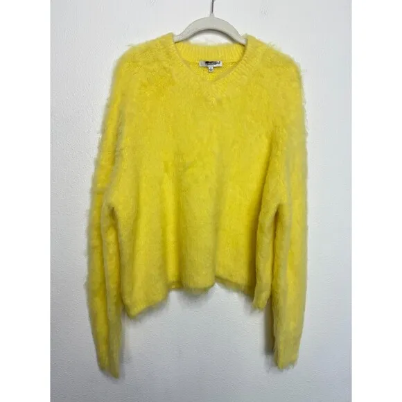 Madewell Size M Brushed V-Neck Sweater Heather Lemon Pullover Alpaca Wool NWT