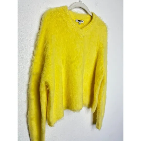 Madewell Size M Brushed V-Neck Sweater Heather Lemon Pullover Alpaca Wool NWT