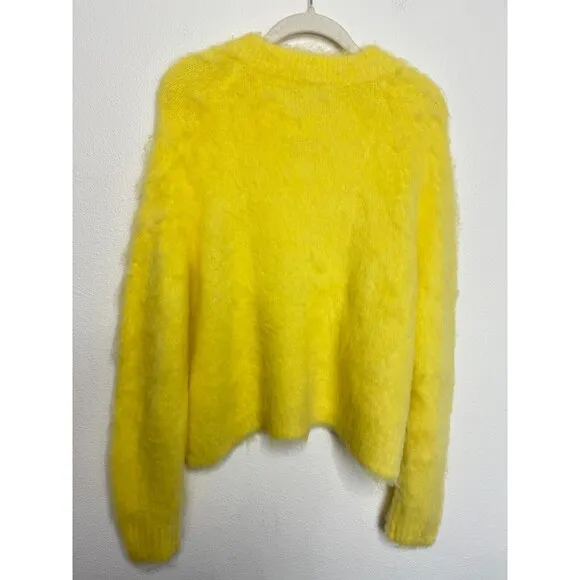 Madewell Size M Brushed V-Neck Sweater Heather Lemon Pullover Alpaca Wool NWT