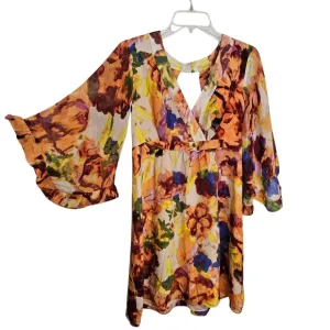 Maeve Anthropologie Silk Kimono Babydoll Mini Retro Dress Deloria Floral Boho