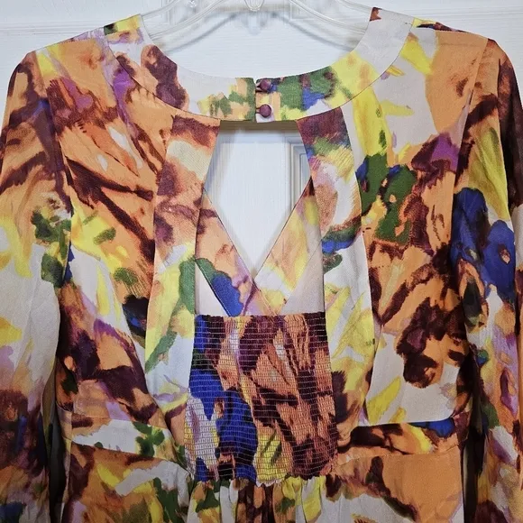 Maeve Anthropologie Silk Kimono Babydoll Mini Retro Dress Deloria Floral Boho