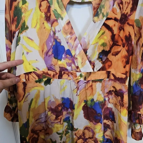 Maeve Anthropologie Silk Kimono Babydoll Mini Retro Dress Deloria Floral Boho