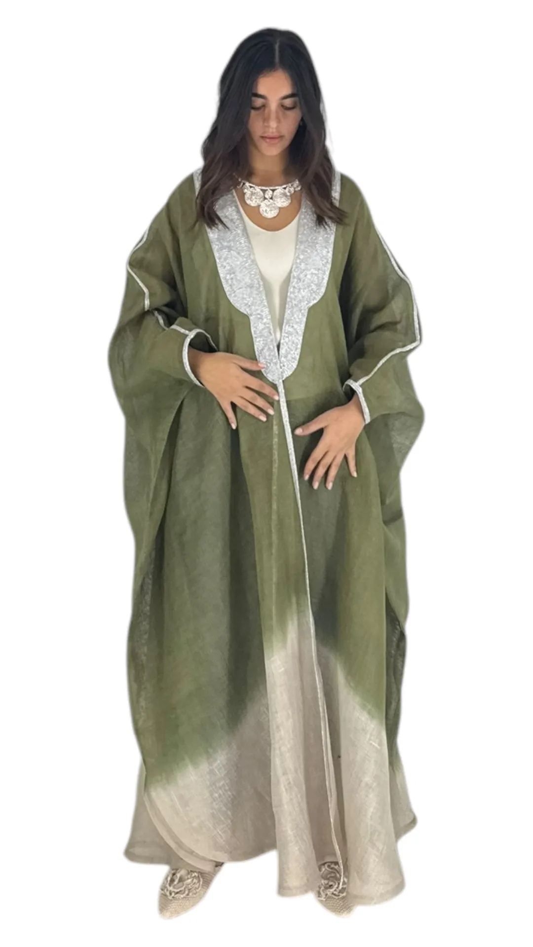 Malaga khaki/silver abaya