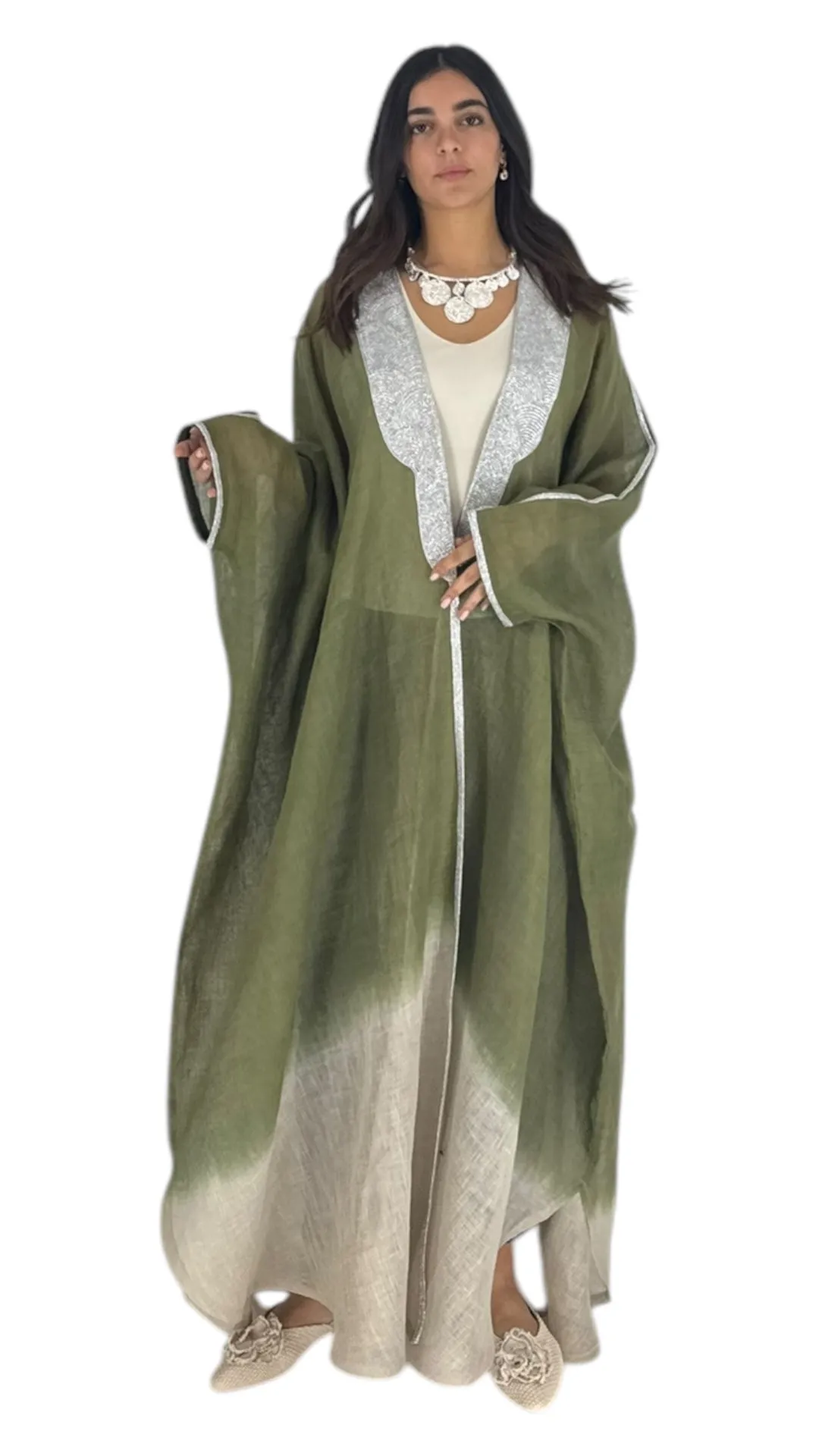 Malaga khaki/silver abaya