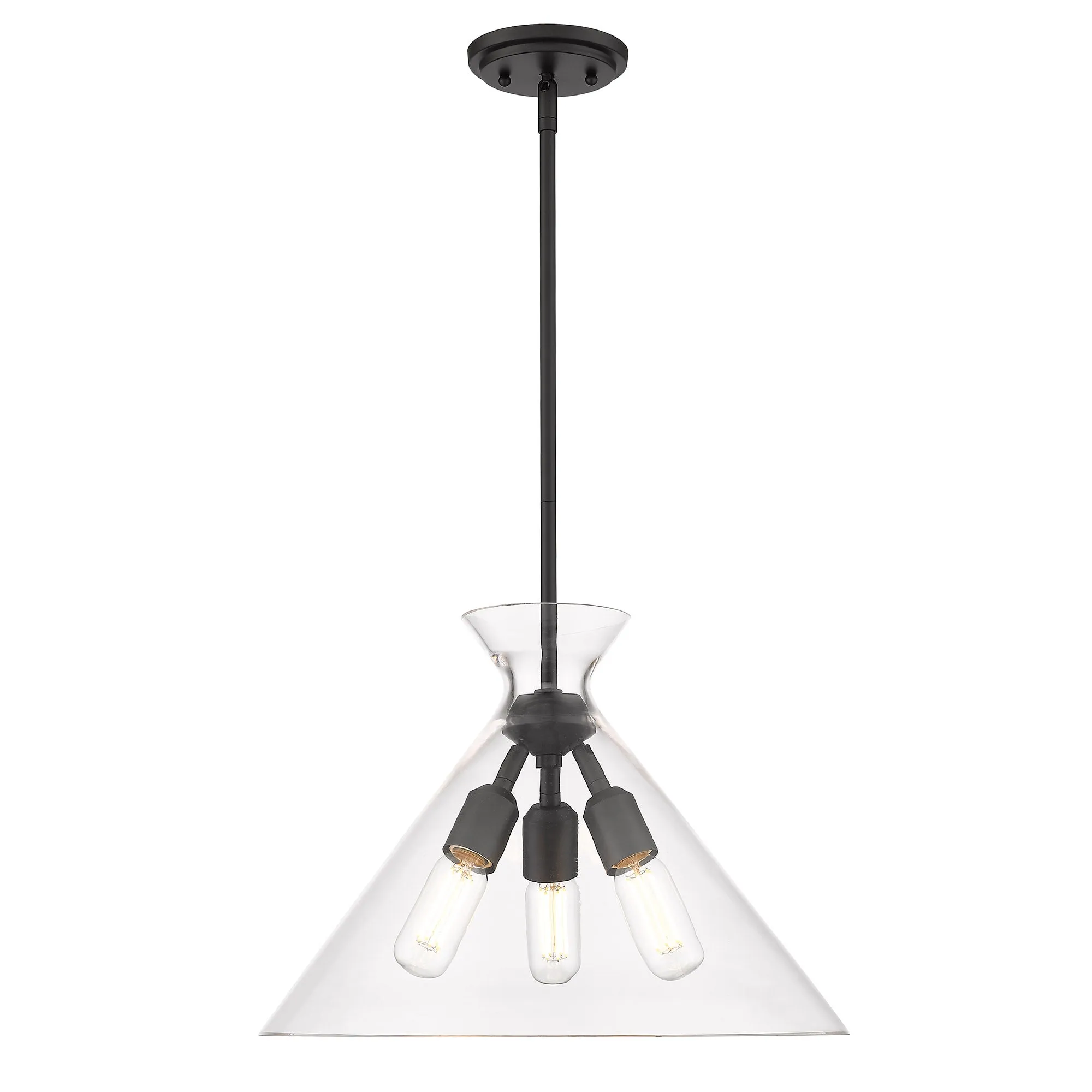 Malta 3 Light Pendant in Matte Black & Clear Glass