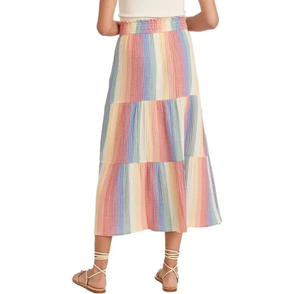 Marine Layer Corinne Prairie Maxi Skirt Bold Rainbow Stripe Pride Festival sz M