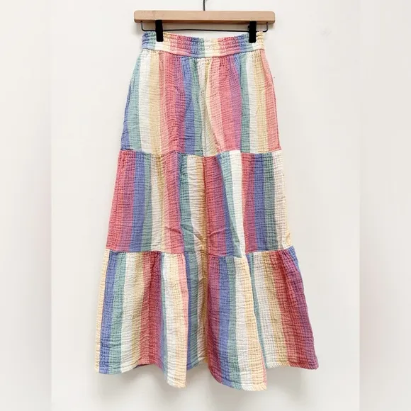 Marine Layer Corinne Prairie Maxi Skirt Bold Rainbow Stripe Pride Festival sz M