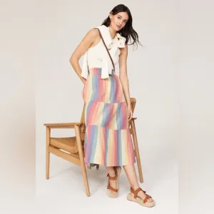 Marine Layer Corinne Prairie Maxi Skirt Bold Rainbow Stripe Pride Festival sz M