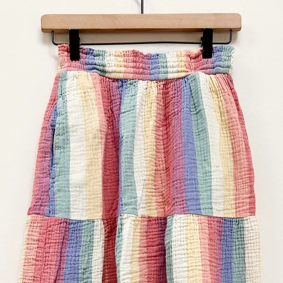 Marine Layer Corinne Prairie Maxi Skirt Bold Rainbow Stripe Pride Festival sz M